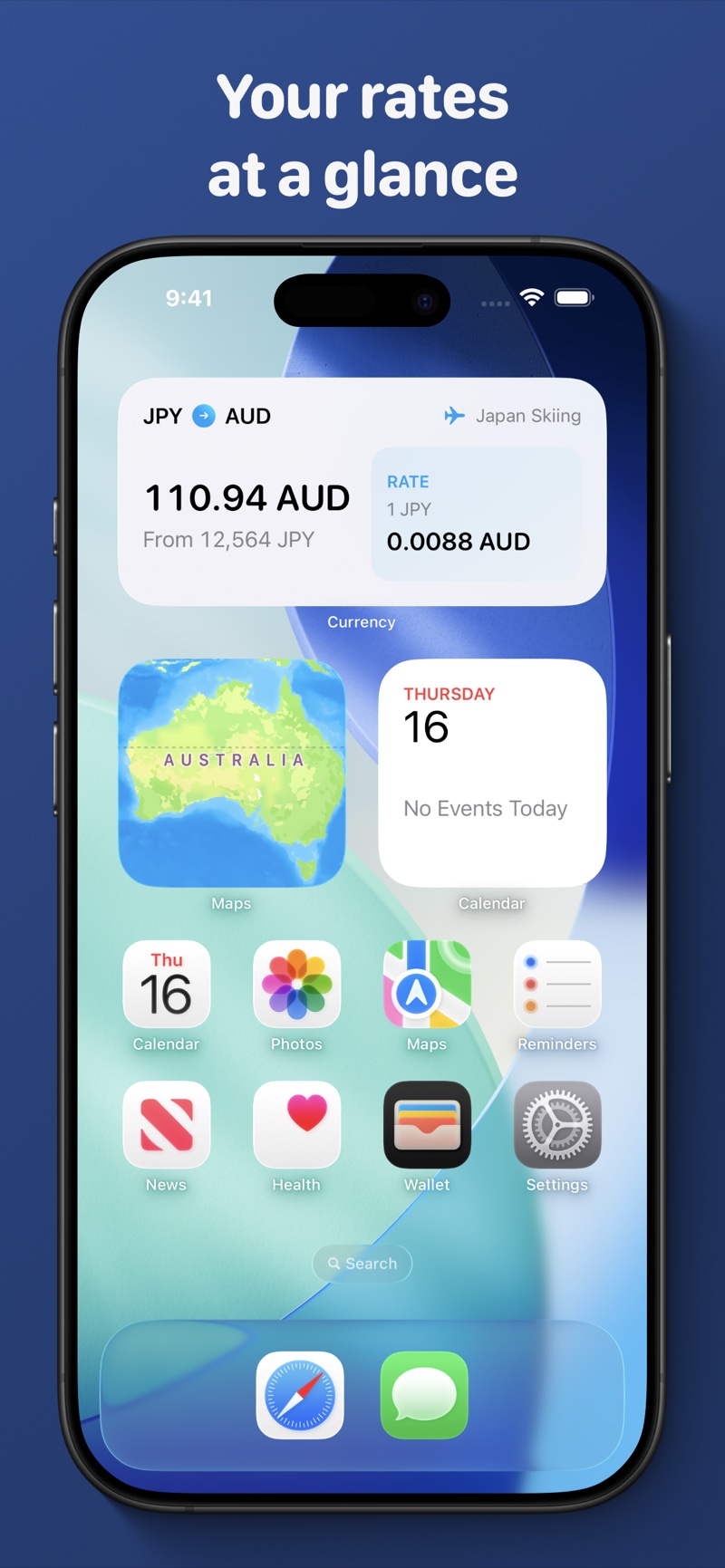 Currency Companion widget on an iPhone Home Screen