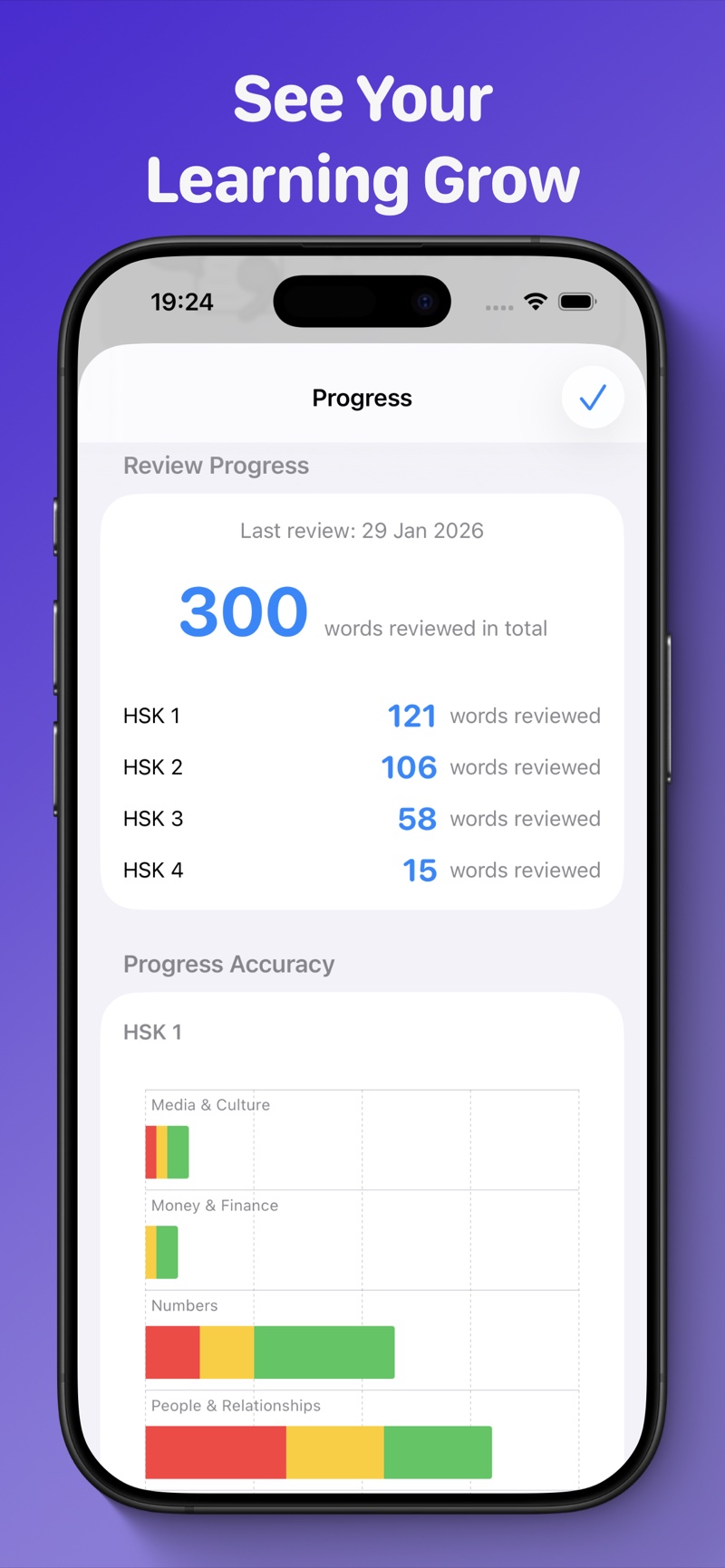 HSK Study learning progress dashboard